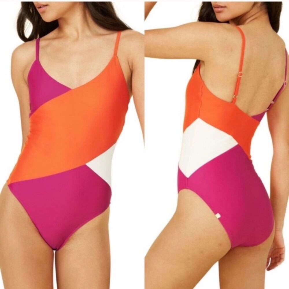 Summersalt The Marina One Piece Swimsuit Lava Hibiscus Bright Color Block Sz 2